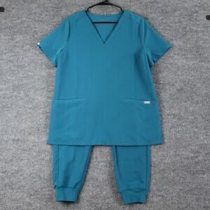 Figs Scrub Set Womens S/M Technical Collection Blue V Neck Top Jogger Workwear